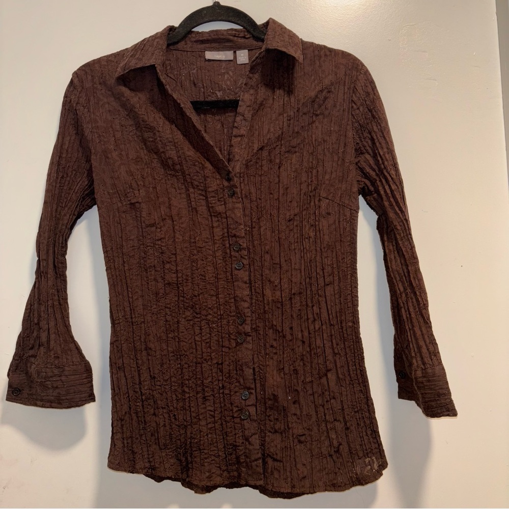 Apt 9 long sleeve button down crinkle top